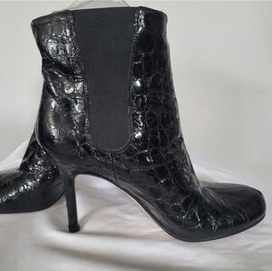 Kate Spade Patent Leather Croc Embossed Black Spike Heeled Bootie Size 10